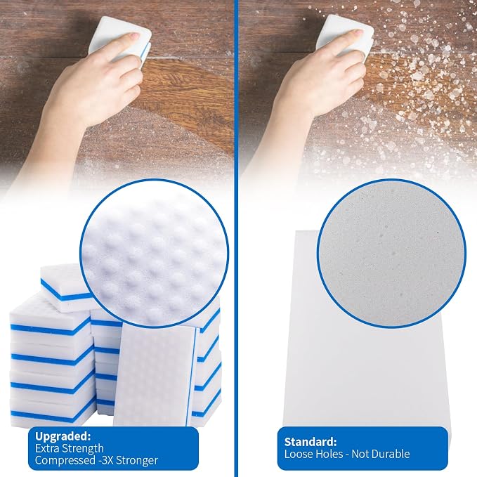 M. Neat Upgrade Melamine Sponge, 100 Pack Extra Thick More Lasting 3X Density Premium Magic Sponge Eraser, Multi Surface Power Scrubber Foam Stain and Mark Removal Cleaning Pads