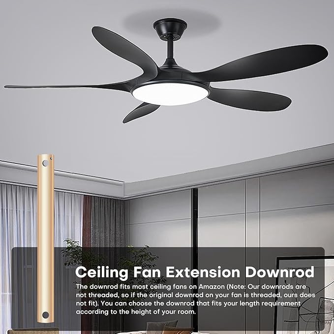 12-Inch Ceiling Fan Downrod with Extension Cord, 1-Foot Gold Ceiling Fan Extension Pole, 1-Inch OD, Ceiling Downrod for Various Fans (Only Fans Boom, No Thread & Cord)