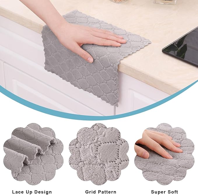 Homaxy 12 Pack Kitchen Dish Cloths (10 x 10 Inches, Grey) and Terry Kitchen Towels(15" x 25", 6 Pack, Dark Grey)