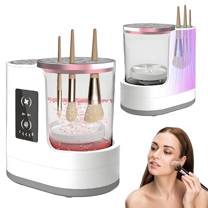 2026 New Makeup Brush Washer Machine,Abnaok 3 in 1 Electric Makeup Brush Cleaner and Dryer for Women,Automatic Makeup Brush Cleaner,Suitable for All Types Brushes,Portable and Easy to Use