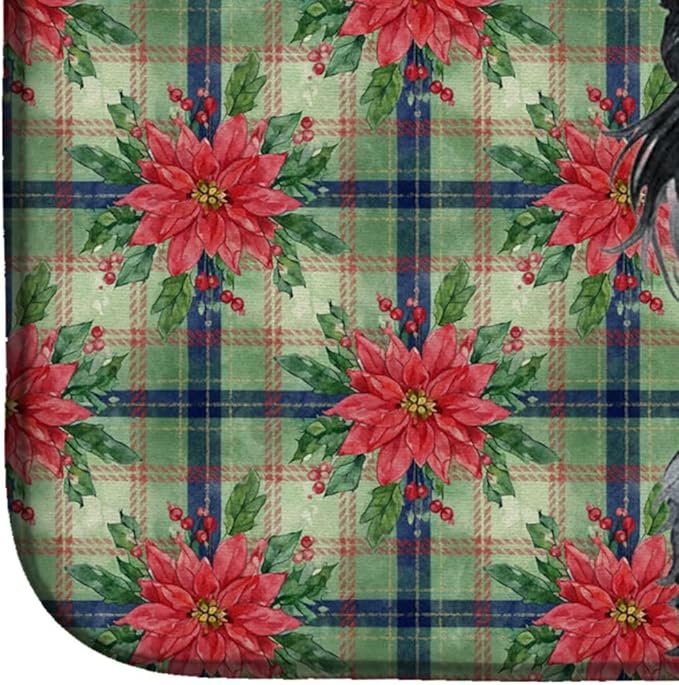 Caroline's Treasures Black Miniature Schnauzer Christmas PoinsettIas Dish Drying Mat Absorbent Dish Drying Mat Pad for Kitchen Counter Dish Drainer Mat for Countertop, 14 x 21", Multicolor
