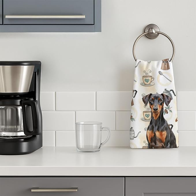 Caroline's Treasures German Pinscher Coffee Bar Kitchen Towel Velour Plush Front and Cotton Loop Back Machine Washable