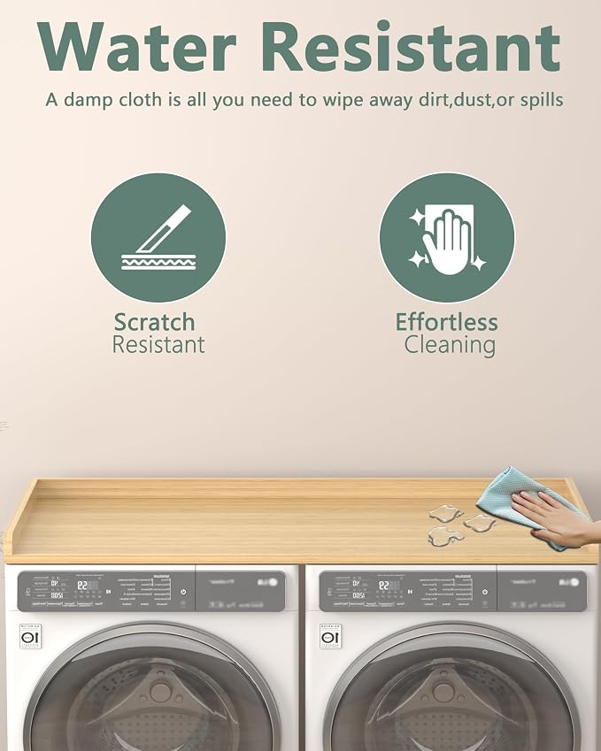 Piskyet Washer Dryer Countertop,Laundry Countertop with Edge Rails,27.5" Depth x 54" Wood Countertop for Washer Dryer,Laundry Machine Topper for Laundry Room Organization (Original Wooden Color)