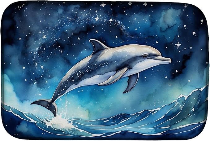 Caroline's Treasures Dolphin in a Starry Sea Dish Drying Mat Absorbent Dish Drying Mat Pad for Kitchen Counter Dish Drainer Mat for Countertop, 14 x 21", Multicolor