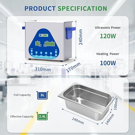 DK SONIC Ultrasonic Cleaner 3L,120W Professional Ultrasonic Jewelry Cleaner with Heater&Timer,Digital Control&Basket, Multiple Functions for Jewelry,Glasses,Chains, Watches