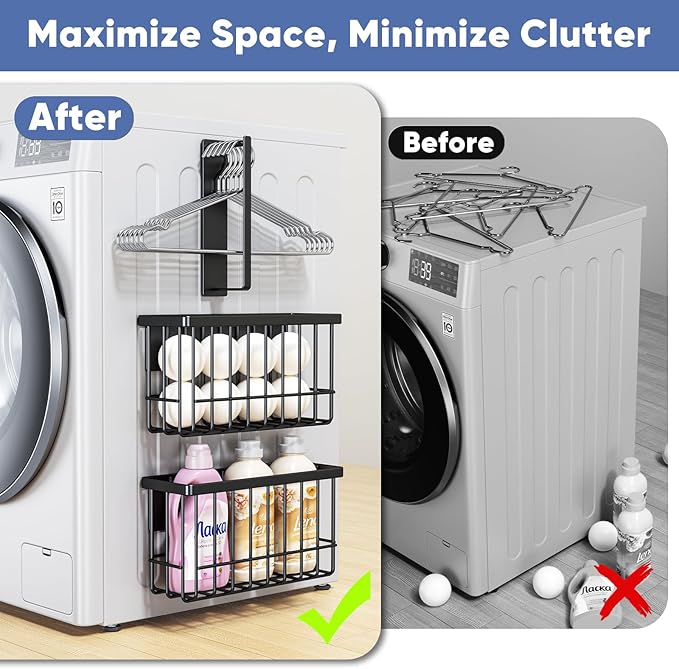 POKIPO Magnetic Dryer Ball Holder,Magnetic Hanger Holder Basket Magnetic Lint Bin No Tools Install for Laundry Room Fridge Storage Hanger Organizer