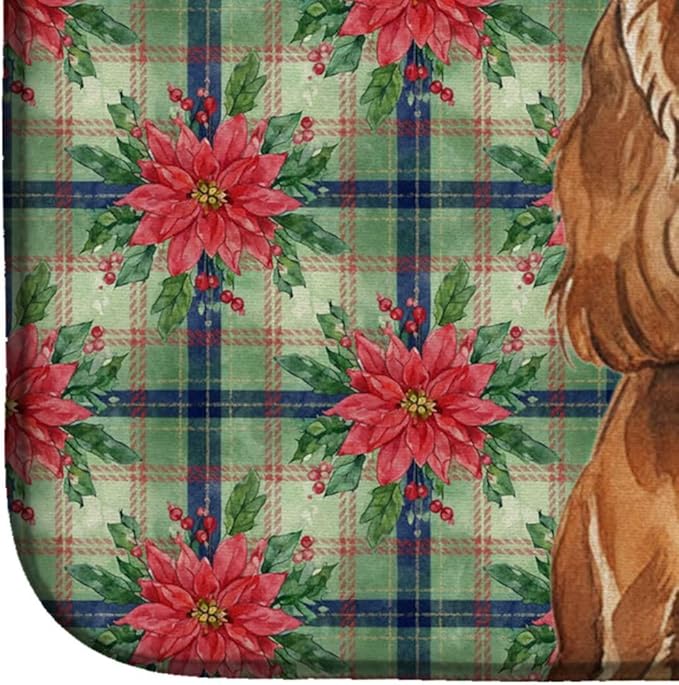 Caroline's Treasures Red English Cocker Spaniel Christmas PoinsettIas Dish Drying Mat Absorbent Dish Drying Mat Pad for Kitchen Counter Dish Drainer Mat for Countertop, 14 x 21", Multicolor