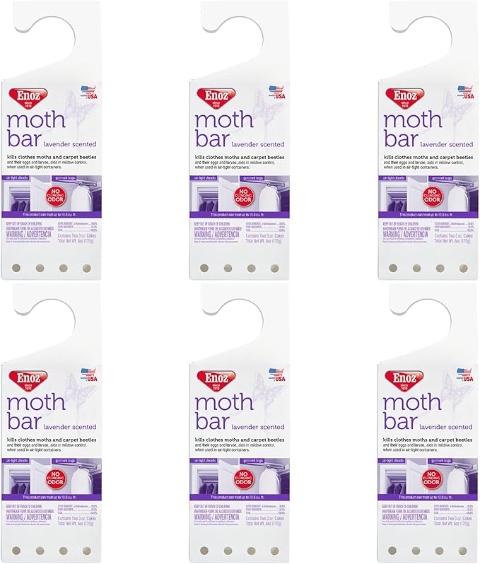 Enoz Lavender Scented Moth Bar, Kills Clothes Moths, Carpet Beetles, Eggs and Larvae, 6 oz Bar (Pack of 6)