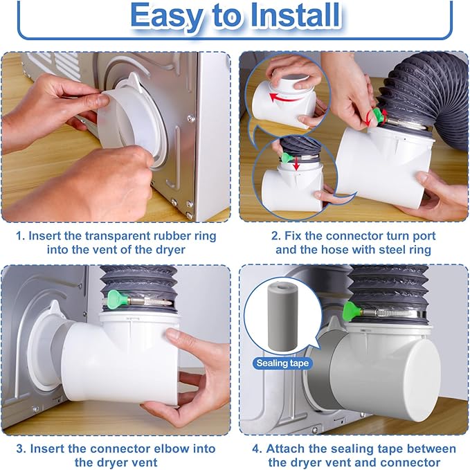 Dryer Vent Hose Kit for Tight Spaces, 90 Degree Elbow, Dual Elbow, Easy Installation, Airtight Sealing, 1 Pack