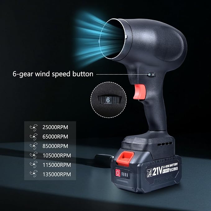 mini Cordless Dry Blower Small Leaf Blower Turbo Blades，130000RPM with 2 Batteries，for Blowing dust Leaves Keyboards mainframes car Indoor Outdoor Lightweight