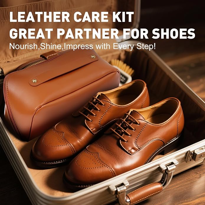 CHMI 16PCS Leather Shoe Polish Kit,Shoe Shine Kit with Black/Brown Shoe Polish,Shoe Bruhses for Leather Boot Care and Cleaning,Shoe Shine Gifts for Men