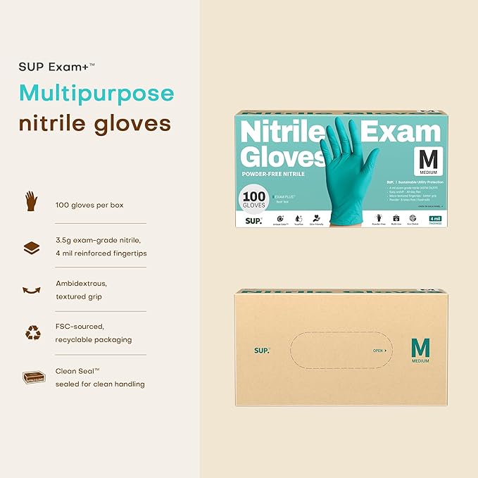 SUP Nitrile Exam Gloves, Powder-Free Latex-Free Food Safe Cooking Cleaning laboratory Disposable Medical Glove, Teal 1000 Ct