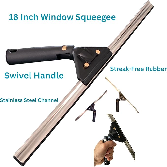 Window Squeegee 18 inch and Window Washer with Swivel Handle, Professional Window Cleaning Kit, Window Scrubber with Durable Aluminum T-Bar for Window Cleaning