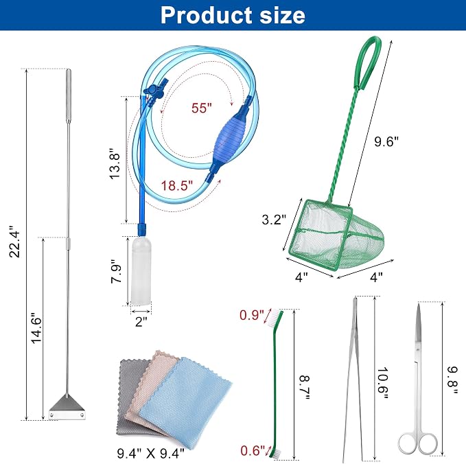 Mogoko Aquarium Vacuum Cleaner Tool Kit with Fish Net, Ideal for Gravel Vacuum and Sand Cleaning for Aquarium Fish Tank