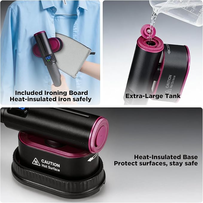 Travel Steamer for Clothes, 2-in-1 Steam Iron & Garment Steamer with Fast Heat-Up, 1200W Portable Handheld Clothes Steamer, Large Ceramic Heat Panel Quick Wrinkle Removal for Home/Travel/Hotel