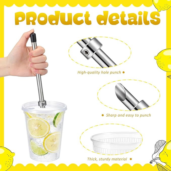 100 Set Lemonade Stand Supplies with Leak-proof 32oz Plastic Cups & Lids, Straws, Straw Hole Puncher - for Outdoor Drink Stall, Summer Party & Fast Food Business, Concession Business