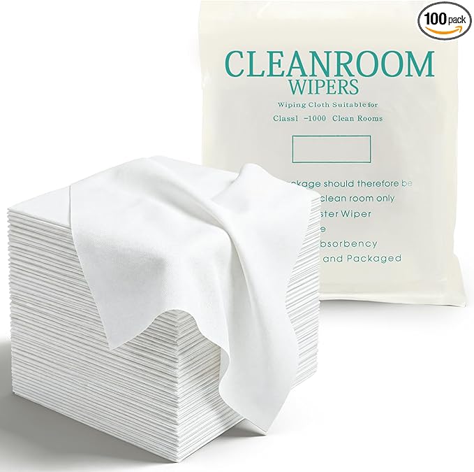 100 Pcs Cleanroom Cloth Wipes Microfiber Lint Free Cloth Disposable Clean Cloths Laser Sealed Edge for Lab Semiconductor Industries and Printing (6 x 6 Inches)