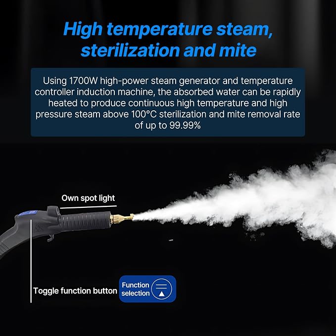 【Upgraded】1700W Pressurized Steam Cleaner with Digital Touch Screen - Handheld Portable Steamer with Cold Hot Water Pluse Mode for Kitchen Range Hood Stove Car Air Conditioner(US Plug-Yellow)