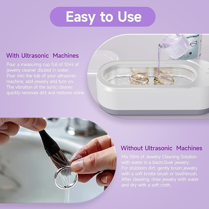 Upgraded KUNPHY Ultrasonic Jewelry Cleaner with 300ml Solution, 48KHZ, 12OZ Capacity, Ultrasonic Cleaner with 3 Digital Timer, Touch Control, Idea for Jewelry, Eyeglass, Rings, Diamond