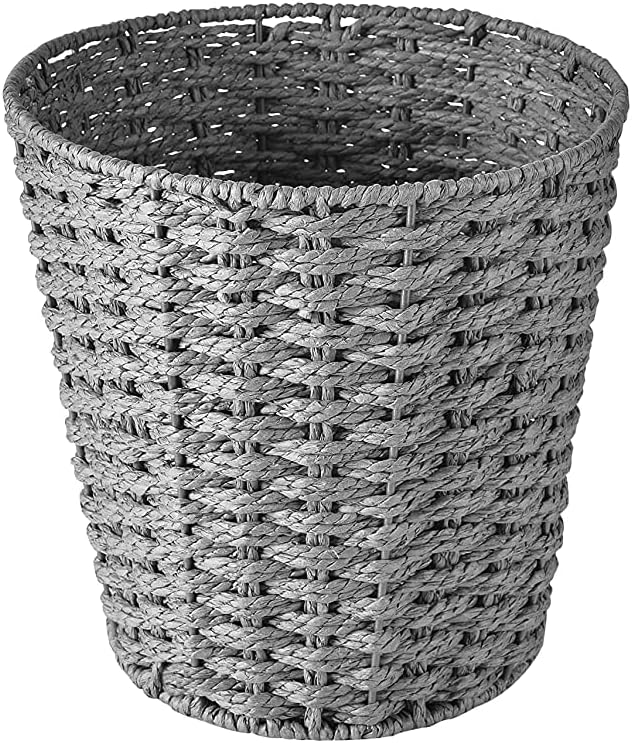 Zuvo Round Wicker Waste Basket Paper Bin - Wicker Trash Basket - Woven Trash Can Rubbish Basket for Bedroom, Bathroom, Offices or Home (Grey)