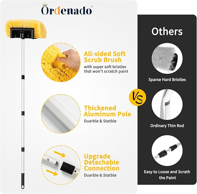 Ordenado 62" Car Wash Brush Kit Mitt Mop Sponge with Long Handle Chenille Microfiber Car Cleaning Brush Kit, Car Wash Brush with Long Handle, Soft Bristle Car Cleaning Brush