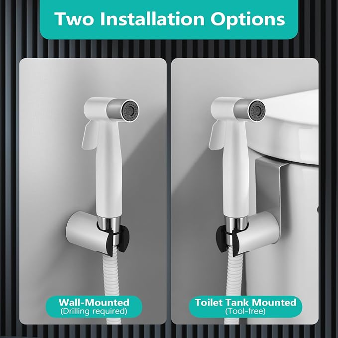 BARROCK Handheld Bidet Sprayer for Toilet, Stainless Steel Metal Made Baby Cloth Diaper Spraying Kit, Bathroom Toilet Bidet Attachment Set for Bathing Pets and Feminine Hygiene, Chrome and White