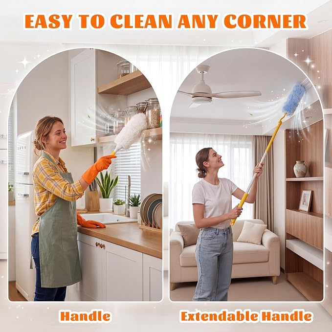 200 Pcs Disposable Dusters Refills Bulk Heavy Duty 360° Dusters Refill with 3ft Extended Handle and Short Handle, Multi Surface Replacement Duster Kit for Cleaning Ceiling Fan (Blue,White)