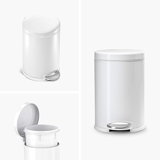 simplehuman 4.5 Liter Bathroom Trash Can, White Steel, Pack of 6