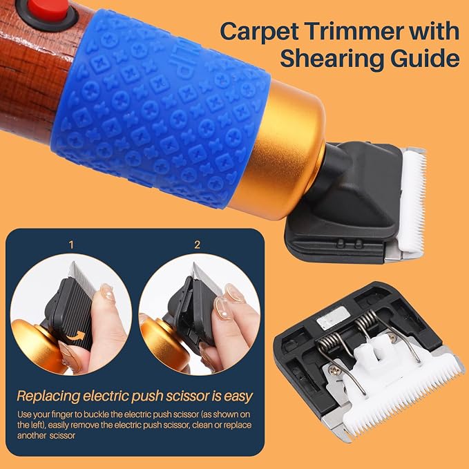 Carpet Trimmer with Shearing Guide, Rug Tufting Carver Clippers, Rug Shears Carpet Carving Tool Electric Speed Adjustable Low Noise for Clean Handmade Rug Keep Tufted Rug Surface Uniform, 200W