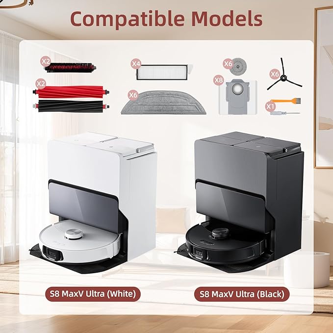 36 Pack Accessories Compatible with Roborock S8 MaxV Ultra Robot Vacuum,Main Brushes,Dust Bags,Mop Cloths,Edge Mop Cloths,Filters,Side Brushes,Self-Main Brush,Cleaning Brush, Screwdriver