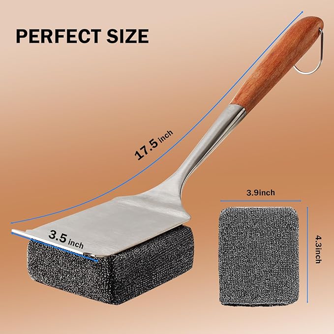 GrillChef Bristle Free Grill Brush, BBQ Steam Cleaning Brush with 2 Replacement Heads, Extra Long Wood Handle, Safe Grill Cleaner for Outdoor Grills, Gift Box Design for Dad Men
