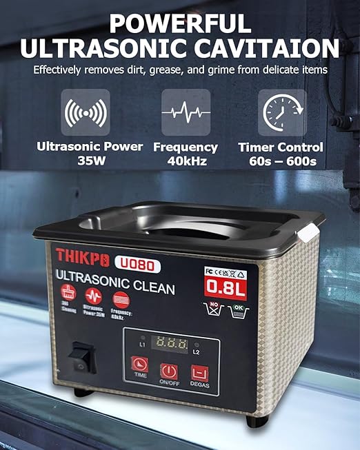 0.8L Ultrasonic Fuel Injector Cleaner with Digital Timer, 40KHZ Professional Cleaner Machine for Automotive Fuel Injector,Jewelry Eyeglasses Dental Instruments Rings Diamond Parts Circuit ect