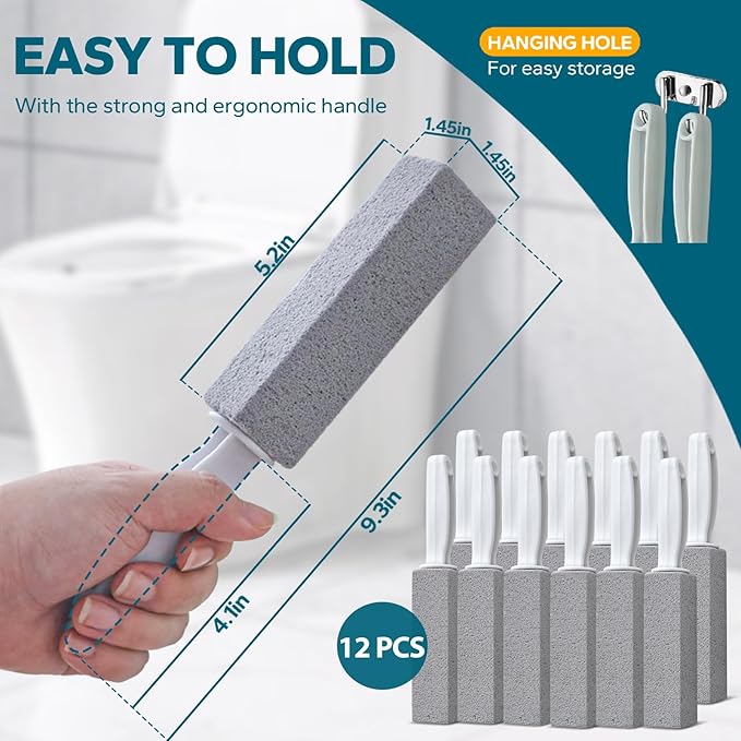 Pumice Stone Toilet Bowl Cleaner, 12 Pack Pumice Stone for Cleaning Toilet with Handle, Bathtubs, Sinks, Grills, Swimming Pools