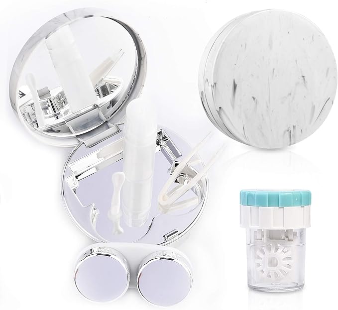 Lasiyanor Contact Lens Travel Kit with Cleaner Washer, Portable Contact Box with Mirror Tweezers Remover Tool Solution Bottle for Daily Outdoor (Silver)