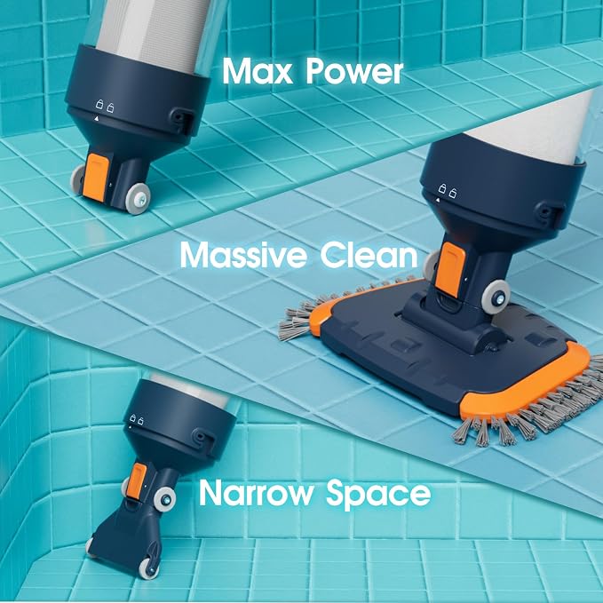Cordless Pool Vacuum-25 Micron Fluff Ultra Fine Filter, True Powerful Suction 18.9GPM,1H Runtime, Handheld Rechargeable Hot Tub Cleaner with Poles for Above Ground&Inground Pool