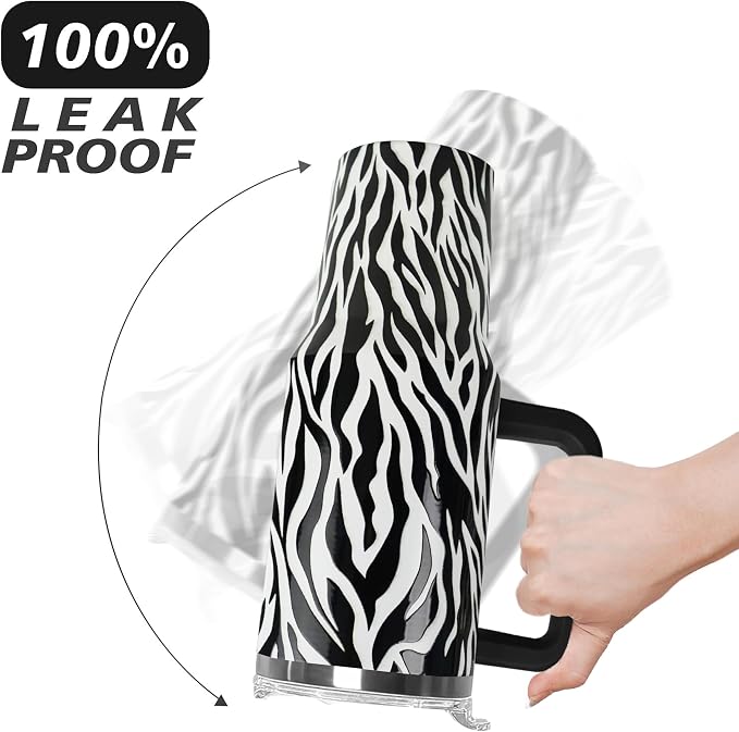Ceovfoi 40 Oz Leopard & Zebra Print Tumbler With Handle, Lid & Straw - Insulated Travel Coffee Mug Water Bottle, Animal Print Gifts for Women Men