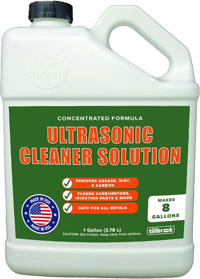 Tillbrook Ultrasonic Cleaner Solution - Makes 8 Gallons Concentrated Ultrasonic Carburetor Cleaner - 128 oz Cleaning Solution for Automotive Parts - Safe for All Metals - Removes Grease & Dirt