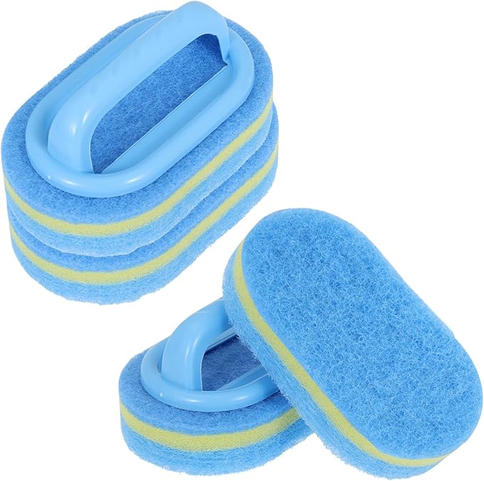 4 Pack Hand Held Pool Scrub Brush - Heavy Duty Pool Cleaning Scrubbing Sponge Pad - Thick Durable Foam for Swimming Pools Spa Bathtub Tile Cleaner with Comfort Grip Handle