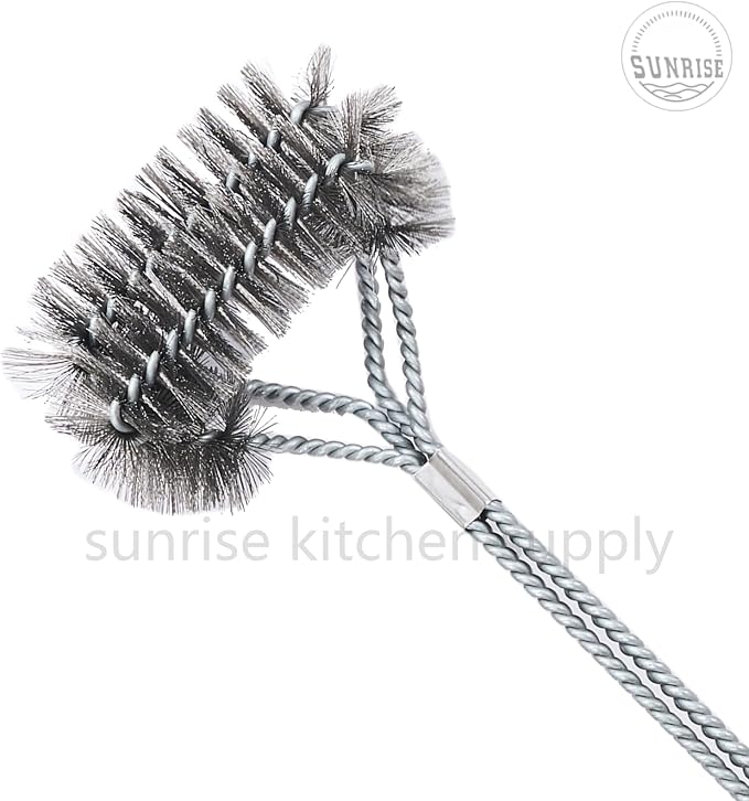 SUNRISE Fryer Brush with Long Handle (Stainless Steel with Plastic Handle, Double Brush)