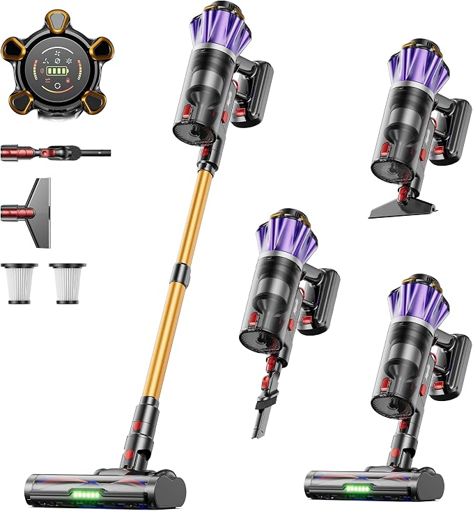 Cordless Vacuum Cleaner, 650W 55Kpa 70Mins Cordless Stick Vacuum with Hurricane Mode, 1.8L Cup, Anti-Tangle Vacuum Cordless, Self-Standing Vacuum Cleaners for Home Pet Hair Carpets