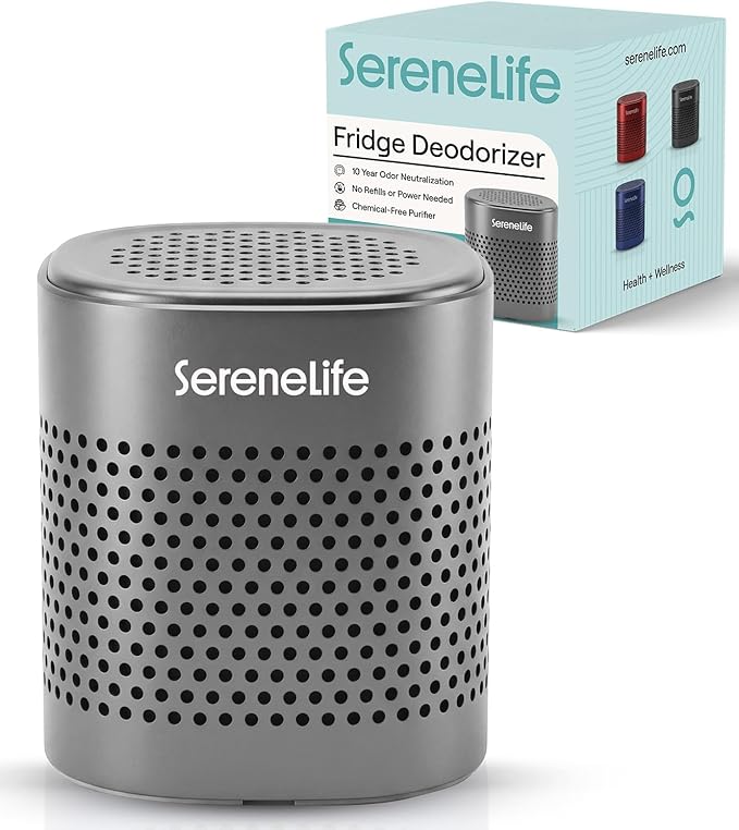 SereneLife Fridge Deodorizer & Odor Eliminator, Multi-Use Refrigerator Deodorizer Aluminum Pod for Freezer, Closet, Car, Shoes & Enclosed Spaces, Compact, Reusable & Lasts Up to 10 Years (Gray)