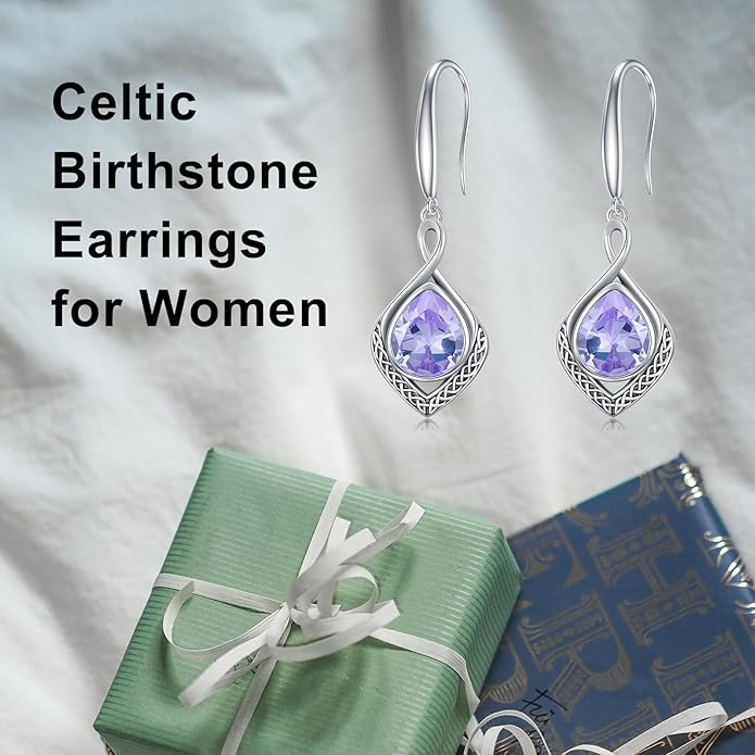 PELOVNY Celtic Knot Filigree Earrings for Women 925 Sterling Silver Moss Agate/Birthstone Infinity Earrings Birthday Christmas Jewelry Gifts for Mom Daughter Wife Sister