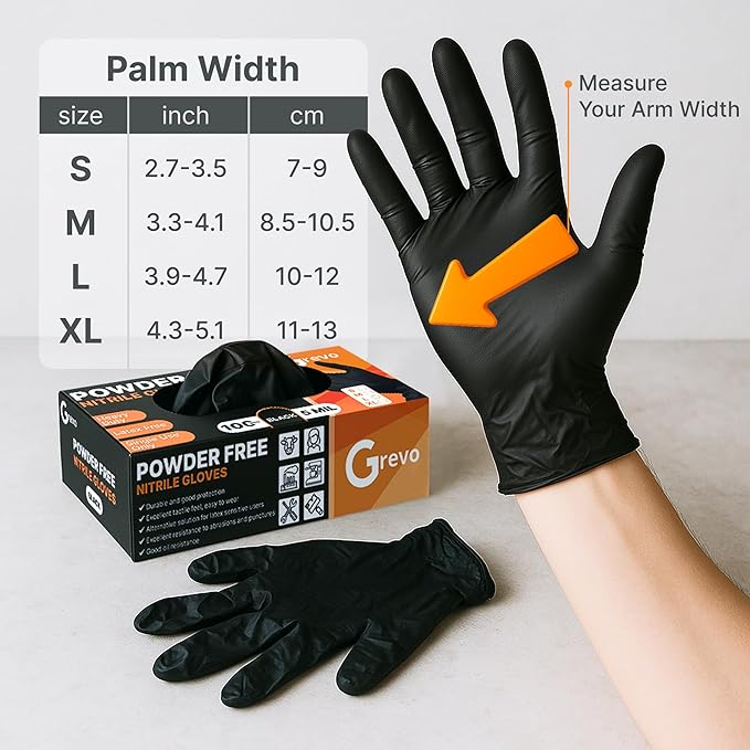 Disposable 5 & 8 Mil Black Nitrile Gloves S-XL – Heavy Duty Latex & Powder-Free – Textured, Chemical-Resistant