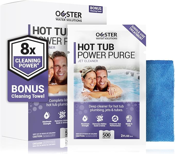 Bio Ouster Power Purge Hot Tub Jet Cleaner w/Towel - Deep Hot Tub Cleaner for Jets, Tubes, Plumbing - for Standard & Inflatable Spas - Removes Gunk Buildup for Crystal Clear Water - Made in USA (Kit)