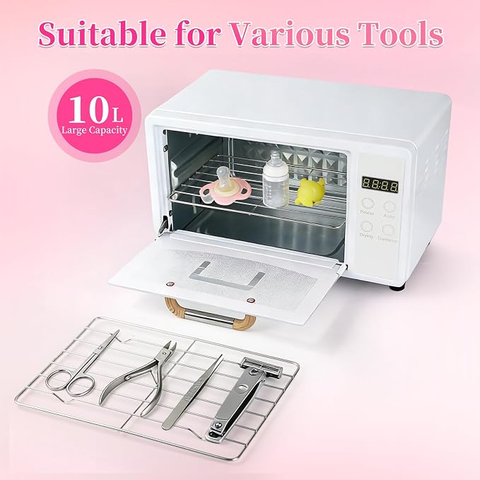 Nail Tool Cleaning Machine, 10L Double-layer Large Capacity Storage Organizer, Multi-Functional Manicure Tool Cleaner Box Cabinet Dryer & Warmer for Home Use, Barbers, Beauty Salons, and Spas | Large Capacity; Aluminum Alloy Material; LCD Display; Drye...