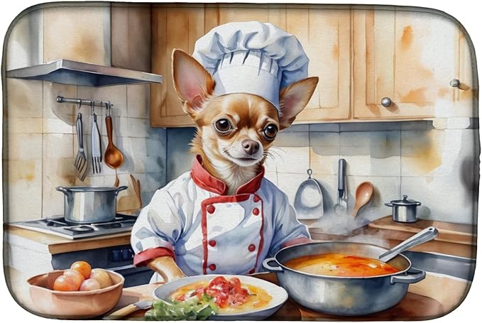 Caroline's Treasures DAC6230DDM Chihuahua The Chef Dish Drying Mat Absorbent Dish Drying Mat Pad for Kitchen Counter Dish Drainer Mat for Countertop, 14 x 21", Multicolor