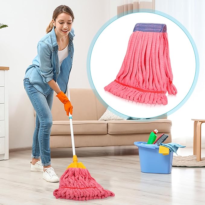 Lallisa 10 Pcs Commercial Mop Head Replacement Tube Microfiber Mop Heads for Floor Cleaning Industrial Mop Heads Looped End Wet Mop Head Refill for Home Commercial Industrial Use (Red,18 oz)