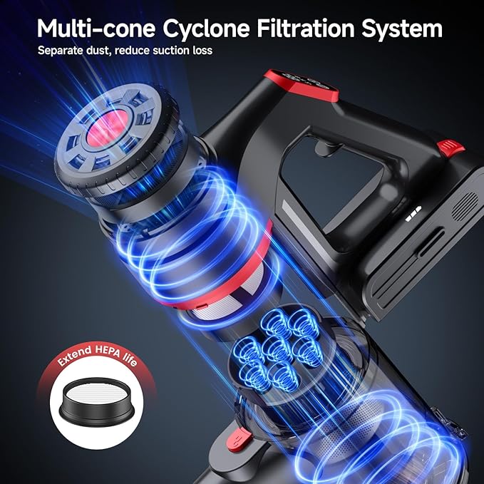 Cordless Vacuum Cleaners for Home, 60KPA 580W Dual Motor, 60 Mins Runtime, Power Detect & HEPA Filter, Touchscreen Display, Self-Standing for Pet Hair/Carpet/Car/Tile/Hardwood Floor