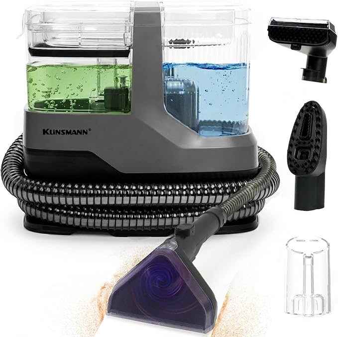 Couch & Upholstery Cleaner Machine, Portable Carpet Shampooer Machine with 17KPa Powerful Suction, Dual Brush Heads for Deep Cleaning Car Seat, Rug, Furniture, Stairs, Sofa, Spot & Pet Mess, Black