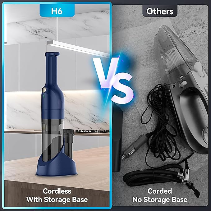 Handheld Vacuum Cordless, Rechargeable Car Vacuum Cleaner with 30 Mins Runtime, Mini Hand Vacuum with 10000 Pa Powerful Suction, Portable Hand Held Vacuum for Car Pet Hair Hardwood Floor Home (Azure)